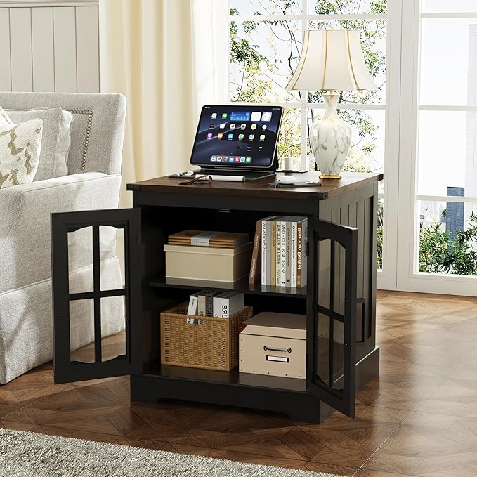 ChooChoo Farmhouse End Table Set of 2, Square Bedside Table - Image 8