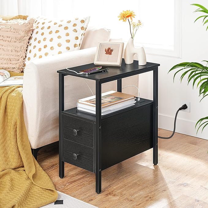 HOOBRO End Table with Charging Station, Narrow Side Table with 2 Drawer & USB - Image 2