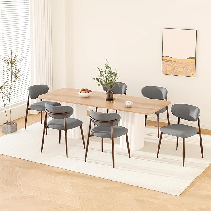 Dining Chairs Set of 6, Ergonomic Fabric Upholstered Seating by Unknown