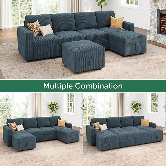 HONBAY Modular Sectional Sleeper Sofa Bed, Corduroy Pull Out Couch - Image 4