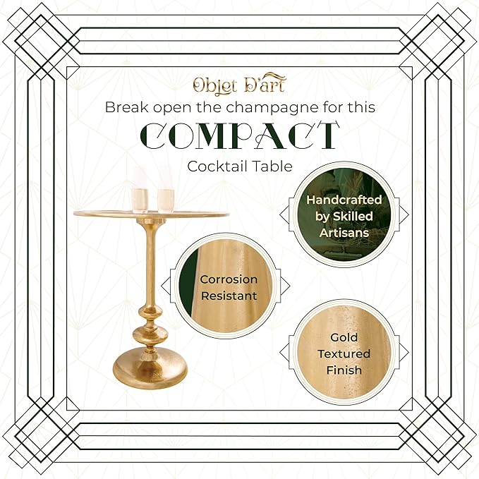 OBJET D'ART Small Round Gold End Table, Vintage Metal Accent, Coctail and Drink - Image 4