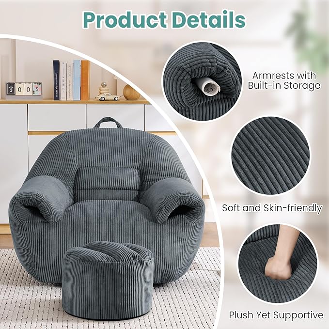 DAICO Bean Bag Chairs for Adults Beanbag Sofa - Image 3
