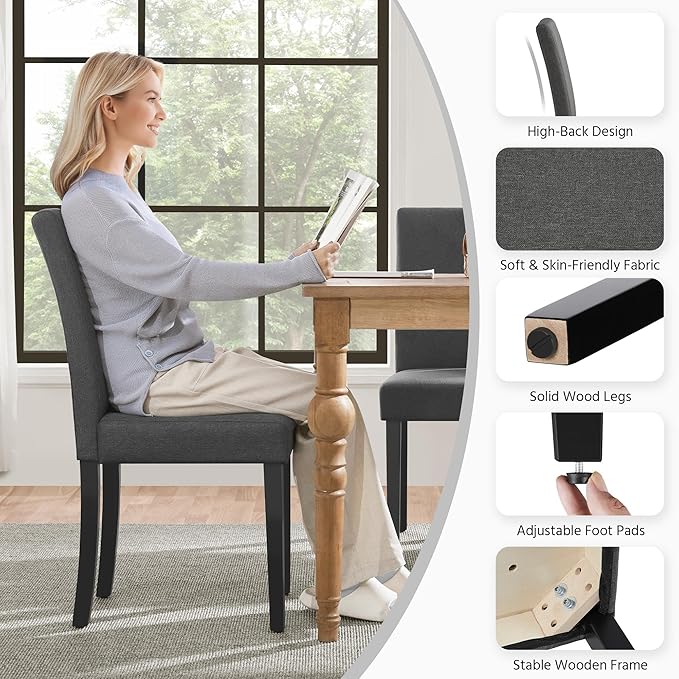 Yaheetech Dining Chairs Set of 6 Fabric Upholstered Parson Kitchen Chairs - Image 6