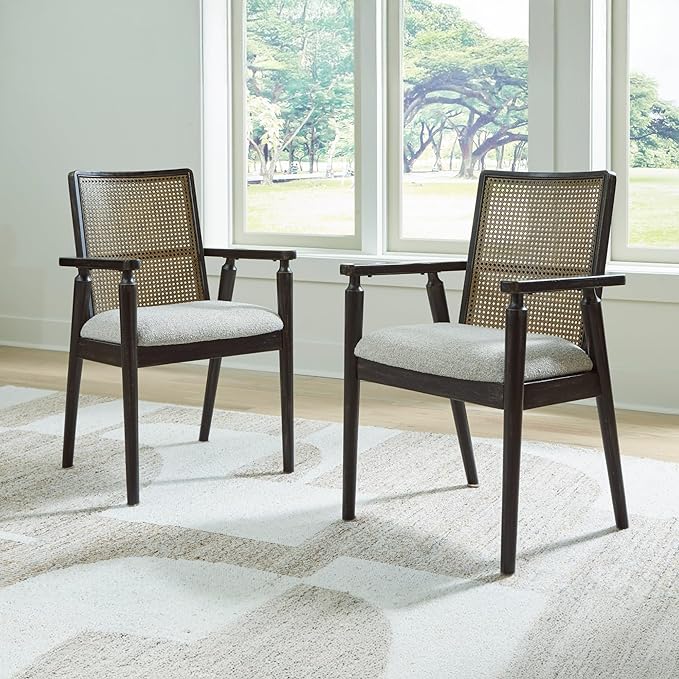 Signature Design by Ashley Galliden Rustic Solid Wood Upholstered Dining Arm - Image 2