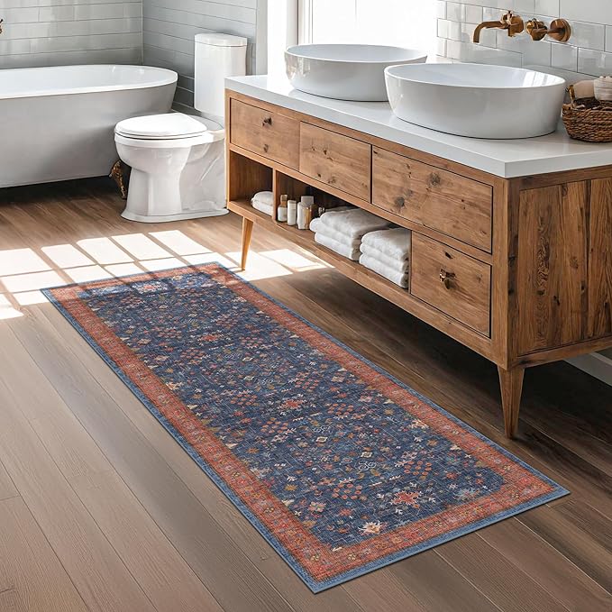 Navy Blue Runner Rug 2x5 for Kitchen, Laundry Room, Washable Non Slip Non Skid - Image 6