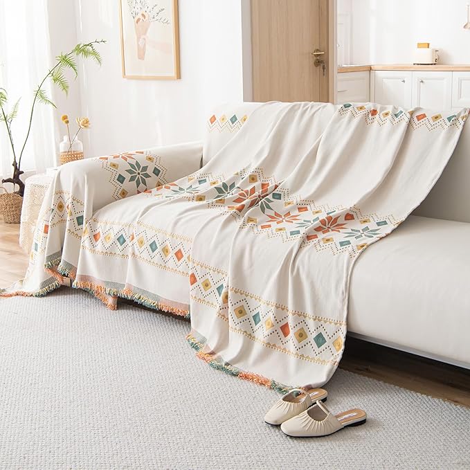 STACYPIK Thick Boho Beige Sofa Cover, Jacquard Chenille Couch Cover - Image 9