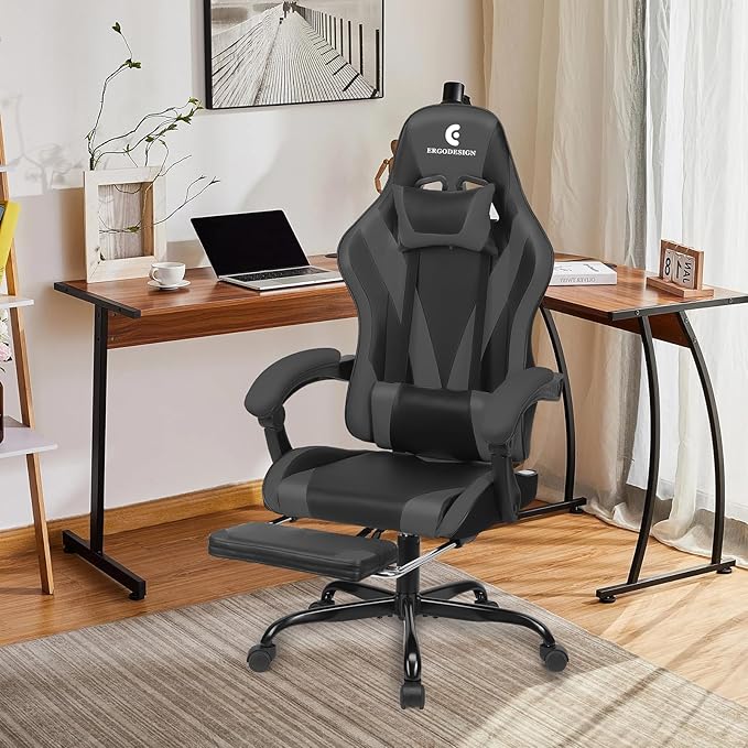 Gaming Chair with Linkage Armrest & Footrest, High Back Video Gaming Chair - Image 2