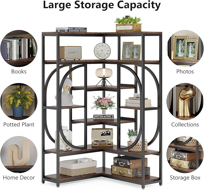 LITTLE TREE Large Corner Bookshelf Industrial Bookcase - Image 6