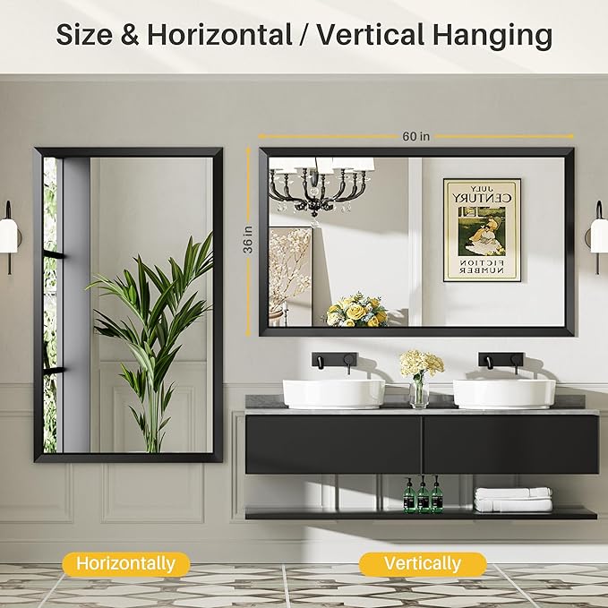 60x36 Inch Black Bathroom Mirror - Image 5