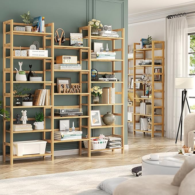Homykic Bamboo Triple Wide Shallow Bookshelves and Bookcases, 6-Tier 6ft Tall - Image 4