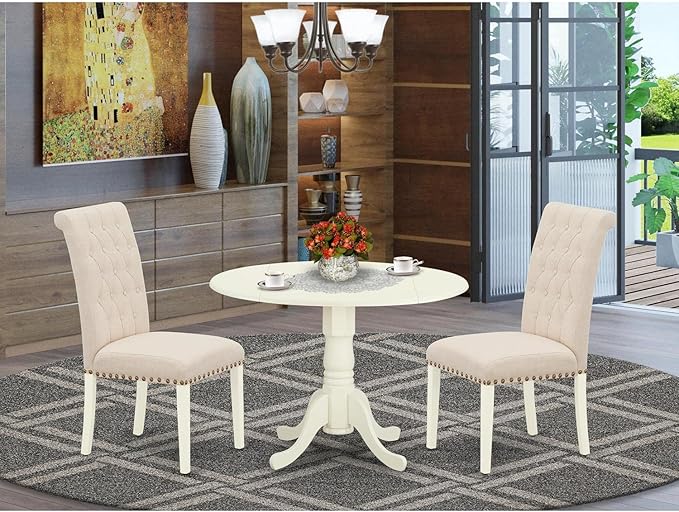 East West Furniture DLBR3-WHI-02 3 Piece Modern Dining Table Set Contains a - Image 6