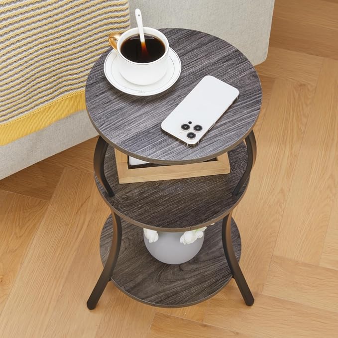Vintage Small Round Side Table, 3-Tier Slim Waist Circular End Table - Image 8