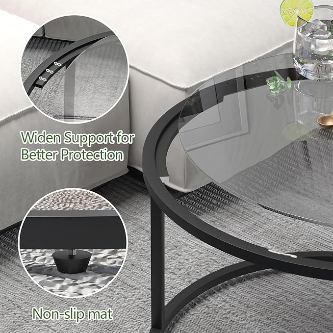 Round Coffee Table, Small Black Coffee Table - Image 3