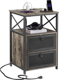 VECELO Oak Gray End Table with USB Ports and Outlets, 24 Inch Nightstands with by VECELO