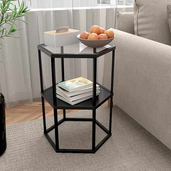 Side Table with 2-Tier Storage Shelf, Modern End Tables by Alihdrna