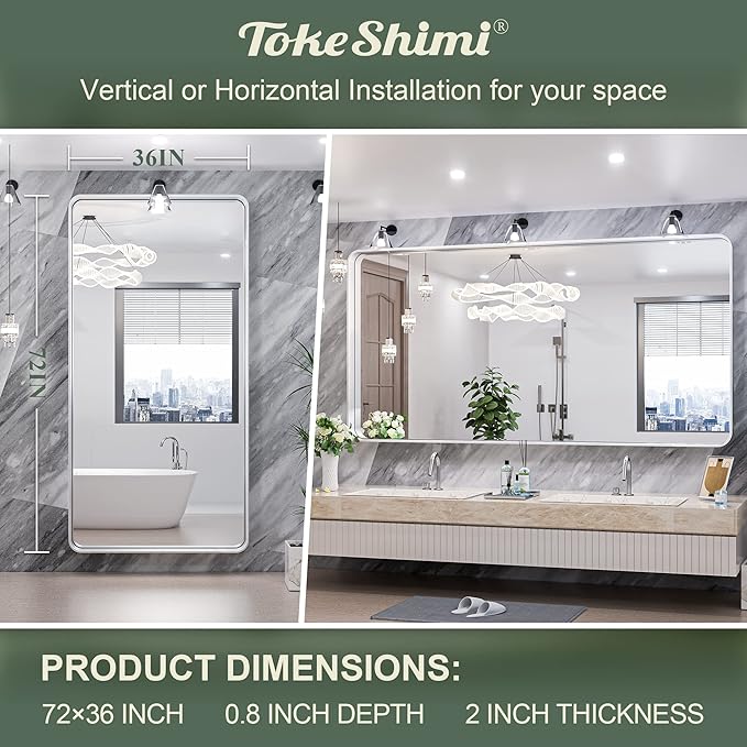 TokeShimi 72 x 36 Inch Brushed Silver Mirror Wall Mirror - Image 5