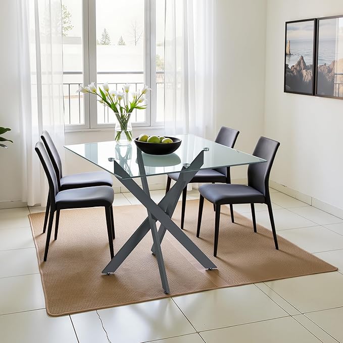 Dining Table for 4 Modern 35.43" Rectangular Glass Dining Table Kitchen & - Image 4