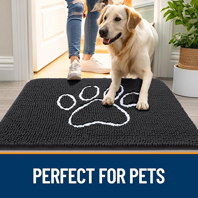 OLANLY Door Mat for Muddy Dog Paws 24x16, Ultra Absorbent Chenille Mud Doormat - Image 6