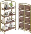 No-Assembly Folding Gold Bookshelf Storage Shelves 4 Tiers Vintage by THKKYHomeOfficeFurniture