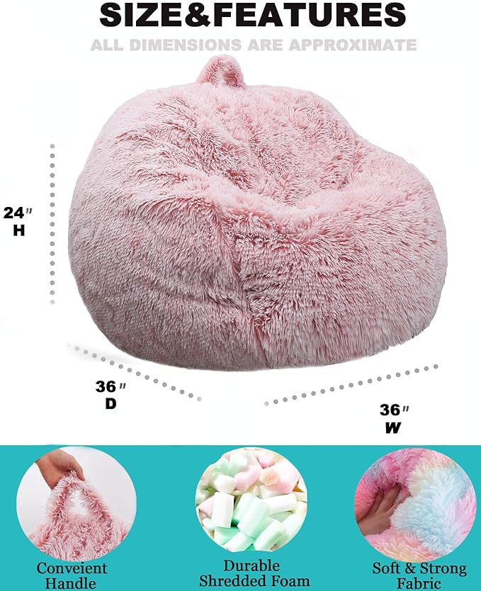 Fluffy Bean Bag Chair, 3FT Round Memory Foam Filled Bean Bag - Image 3
