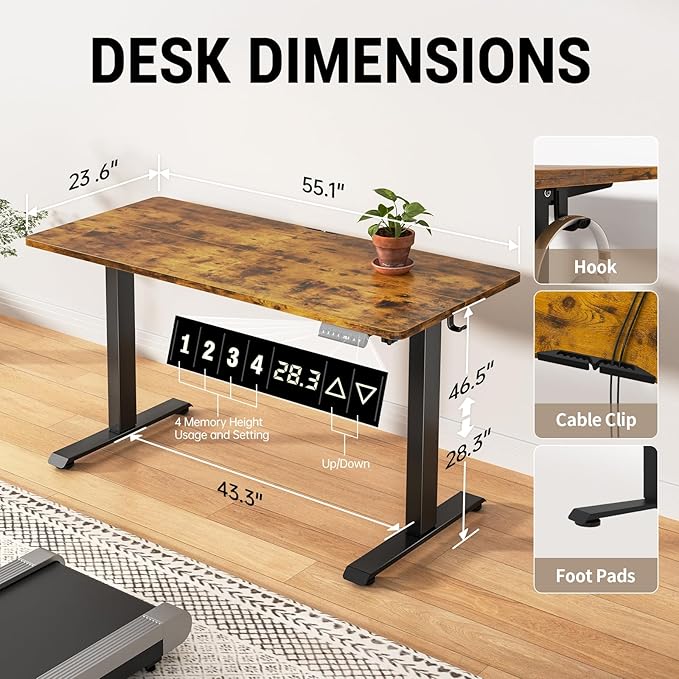 Veken 55 Inch Large Electric Standing Desk, 4 Memory Heights Adjustable - Image 3