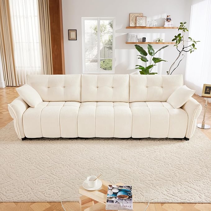 Modern Chenille Fabric 3-Seat Sofa w/ 2 Pillows, Premium Upholstery Living Room by FAVSH