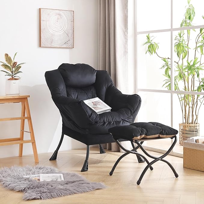 LITA Lazy Chair with Ottoman, Modern Accent Leisure Upholstered Sofa, - Image 5