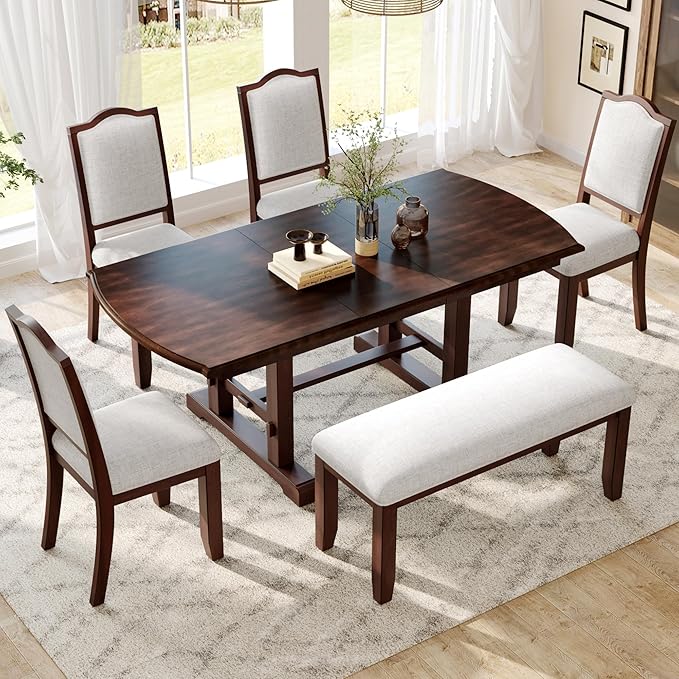 Ball & Cast Dining Table Set for 6, 6-Piece Kitchen Table Set W/ 4 Upholstered - Image 2