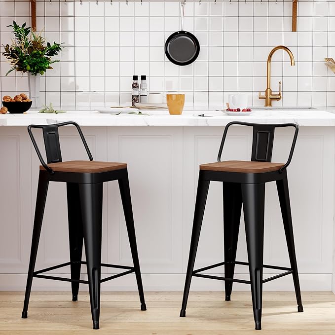 WENTMENT Metal Bar Stools Set of 2 Counter Height Barstools - Image 3