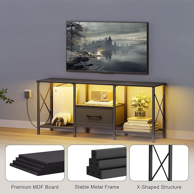 LED TV Stand with Fabric Drawer, Entertainment Center - Image 5