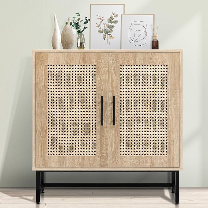 KFO Storage Cabinet with Handmade Natural Rattan Doors, Rattan Buffet Cabinet by fashionandcomfortablelife
