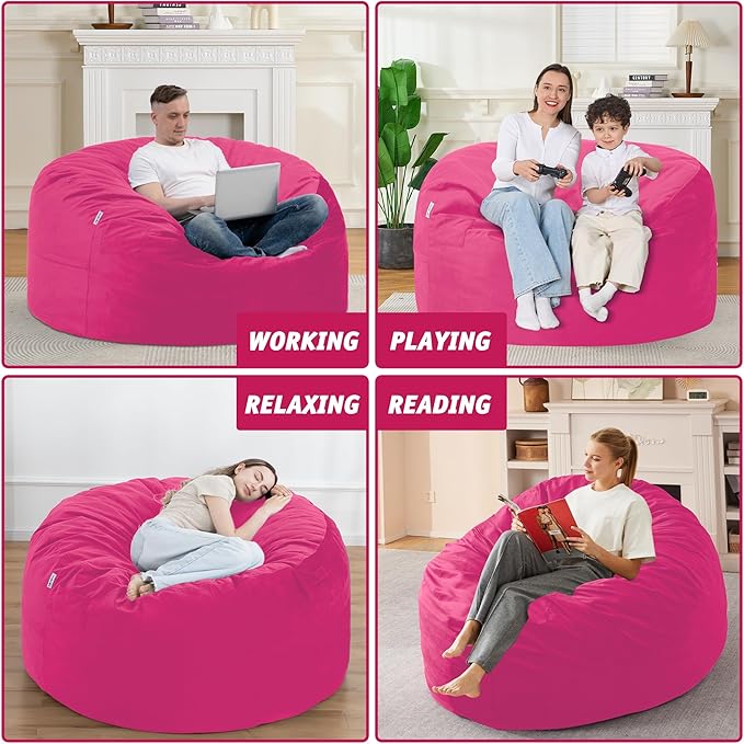4FT Bean Bag Chair with Ultra Soft Velvet Cover Bean Bag Sofa with Memory Foam - Image 6