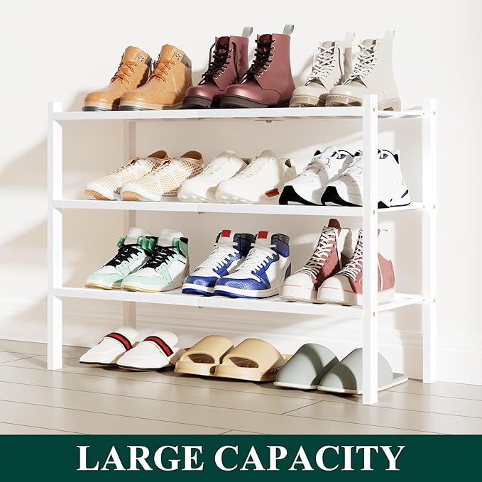 Smiry Shoe Rack, 3 Tier Small Bamboo Shoe Organizer, Stackable Free Standing - Image 5