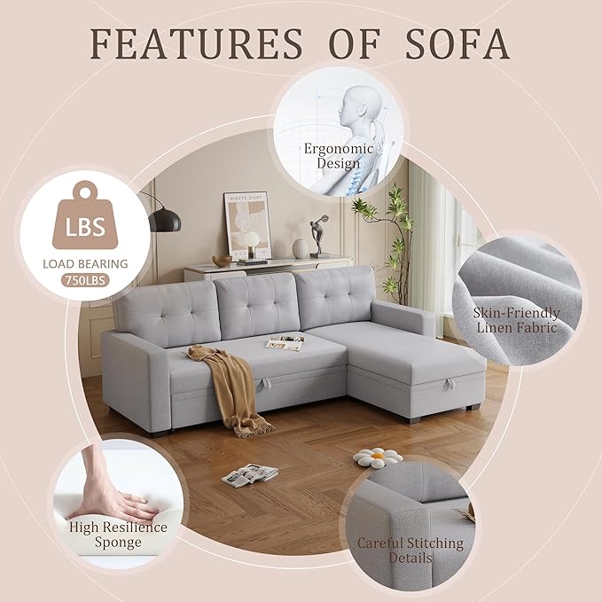 Ball & Cast L-Shape Convertible Sectional Sleeper Sofa Bed 4 in 1 Pull Out Couch - Image 4
