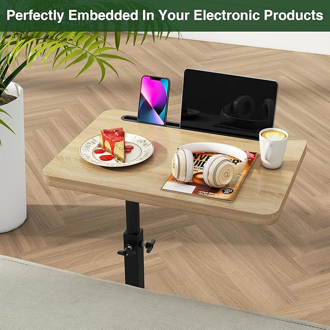 IBUYKE Tray Table for Couch, 360° Swivel Height Adjustable End Table for Small - Image 7
