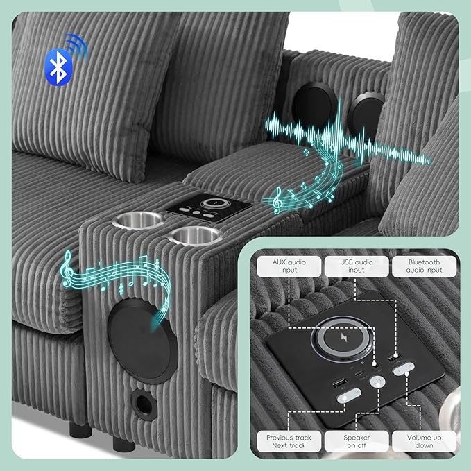 Merax 114 * 64" Corduroy Sectional Couches - Image 3