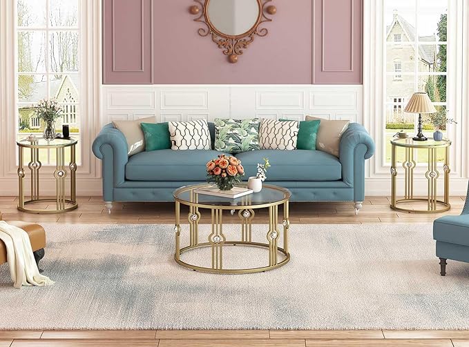OIOG Glass Coffee Table for Living Room, Round Coffee Table for Office - Image 8