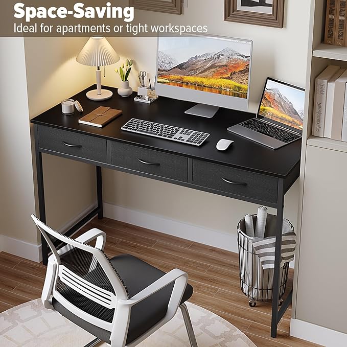 WOHOMO Computer Desk with 3 Drawers, 47.2 Inch Bedroom Desk with Storage - Image 6
