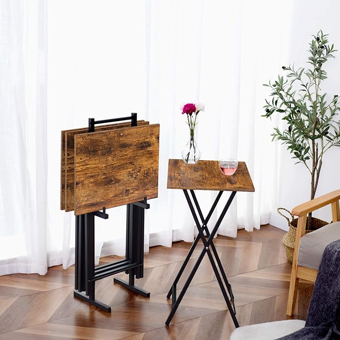 HOOBRO Folding TV Tray Tables, Industrial Side Table - Image 4
