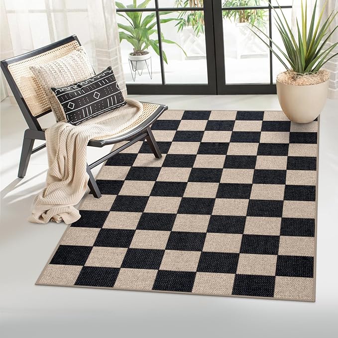 Lahome Checkered Easy Jute Carpet, 3x5 Outdoor Patio Rug Washable Rugs by Lahome
