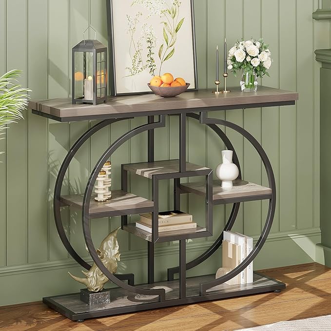 GiftGo Narrow Console Table for Entryway Industrial 4-Tier Sofa Table Behind by GiftGoDirect
