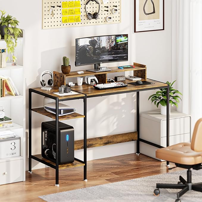 Computer Desk Gaming Desk with Monitor Stand, Home Office Desk Suitable - Image 2