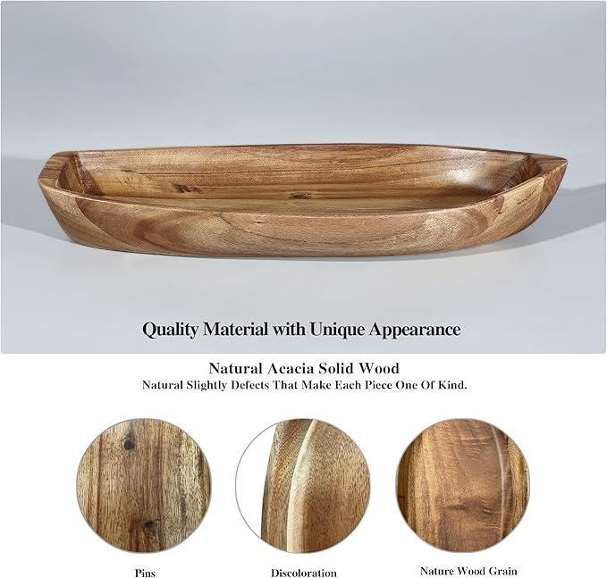Lucky Boat Serving Tray, Acacia Solid Wood Boat Shape Plate - Image 9