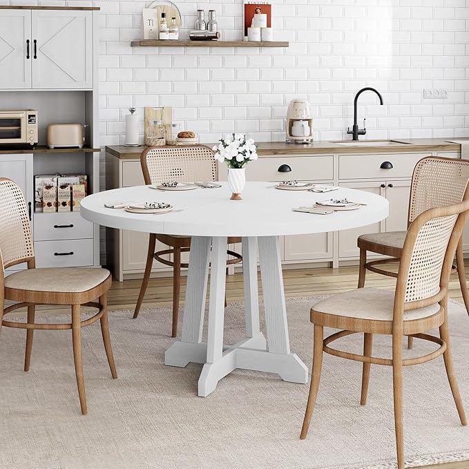 GarveeHome Round Dining Table for 4, Kitchen Dining Room Circle Dinner Pedestal - Image 5