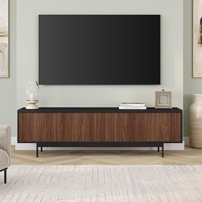 Henn&Hart Rectangular TV Stand for TV's up to 75" in Natural Black/Medium Walnut - Image 3