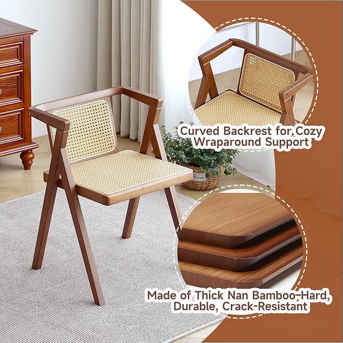 Rattan Dining Chair, Mid-Century Accent Armchair, Wicker Chair, Outdoor Bamboo - Image 4