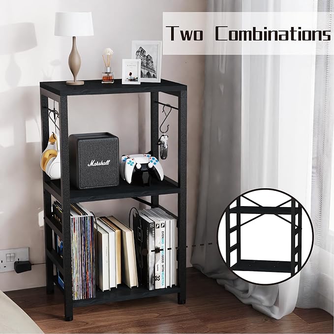 End Table with LED Light, Record Player Stand with Albums Storage, Vinyl - Image 5
