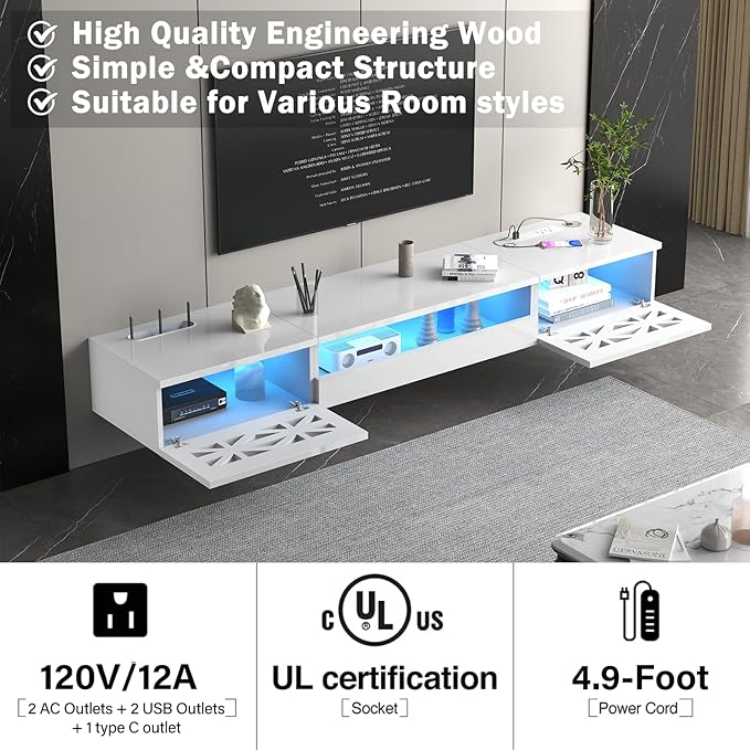 Floating TV Stand, Floating Wall Mounted TV Shelf - Image 7