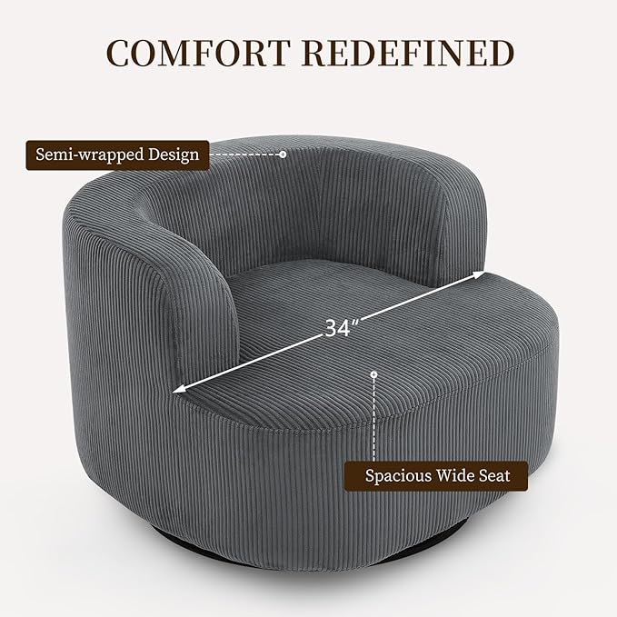 Furnimart 360° Swivel Barrel Accent Chair Set of 2, Round Upholstered Comfy - Image 9