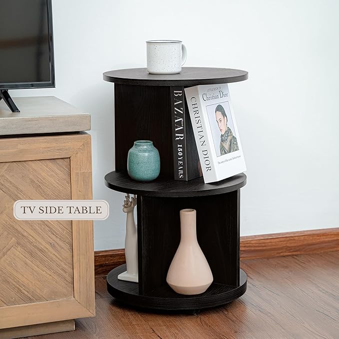 KAYMILY Living Room Side Table, Office Round Bookshelf End Table, Bedroom Mid - Image 7